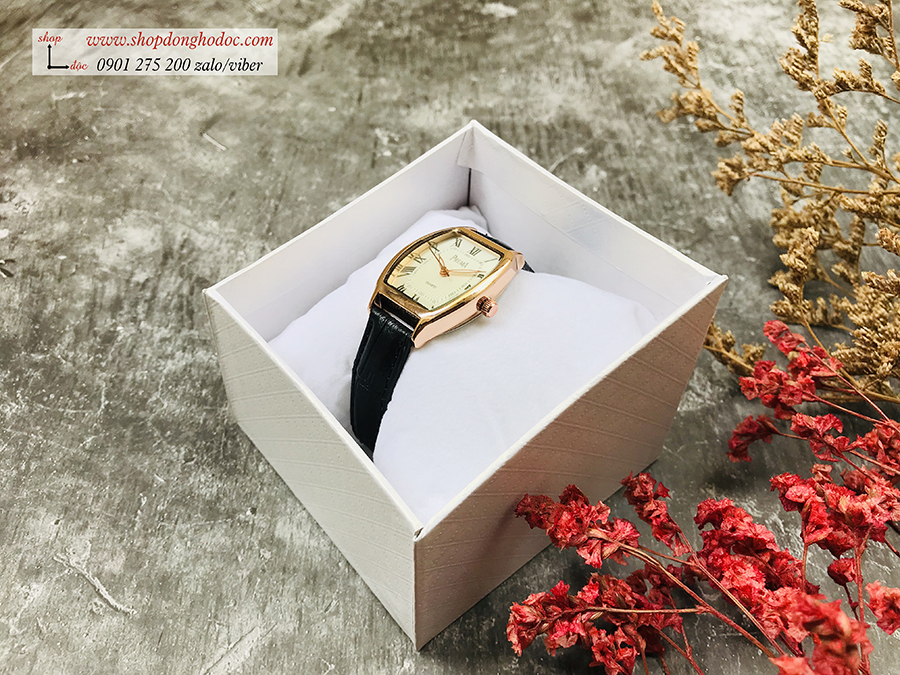 Đồng hồ nữ dây da đen mặt chữ nhật oval trắng quý phái Prema ĐHĐ1601