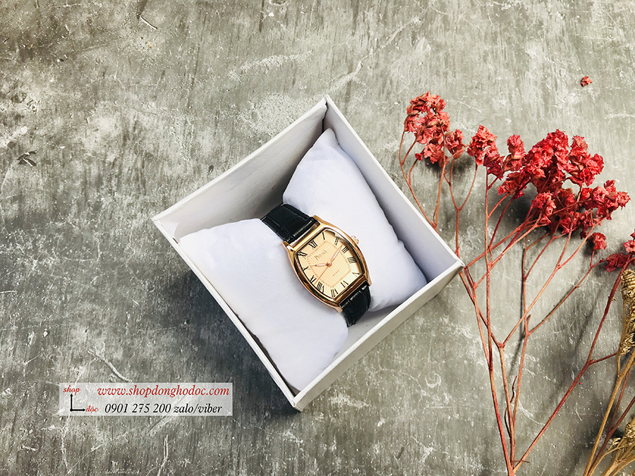 Đồng hồ nữ dây da đen mặt chữ nhật oval vàng thanh lịch Prema ĐHĐ1603