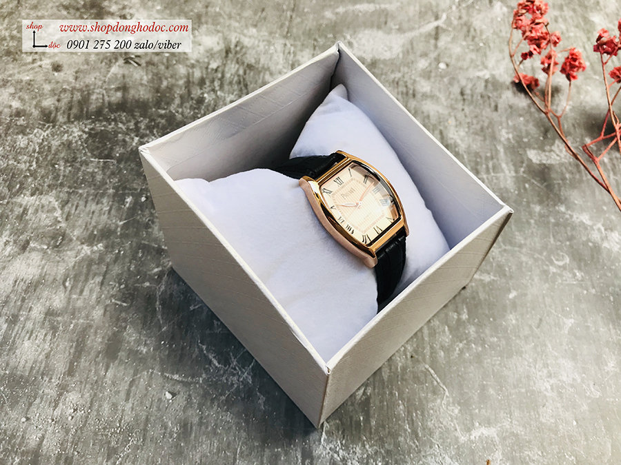 Đồng hồ nữ dây da đen mặt chữ nhật oval vàng thanh lịch Prema ĐHĐ1603