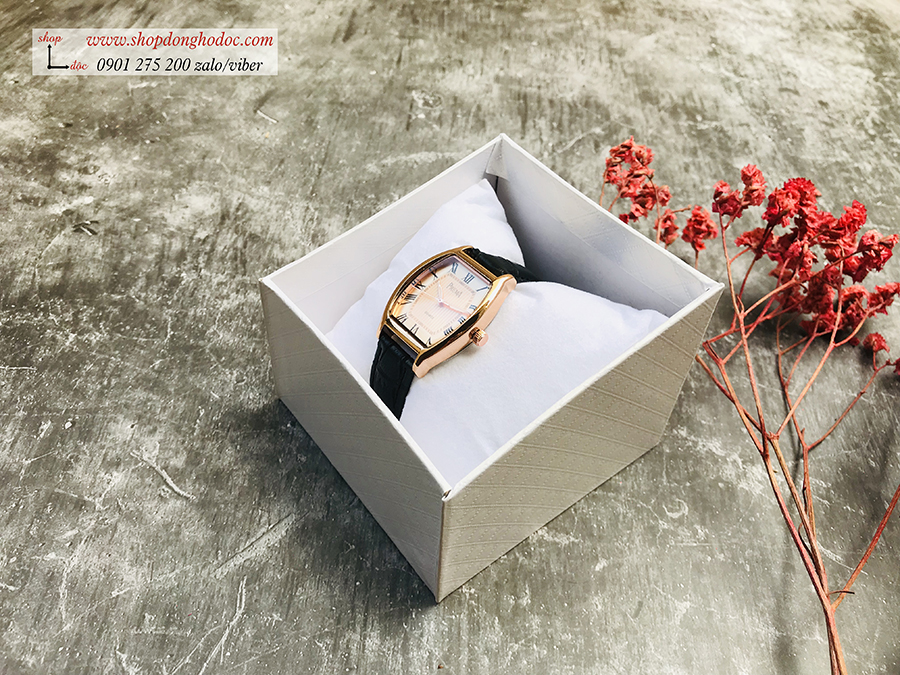 Đồng hồ nữ dây da đen mặt chữ nhật oval vàng thanh lịch Prema ĐHĐ1603