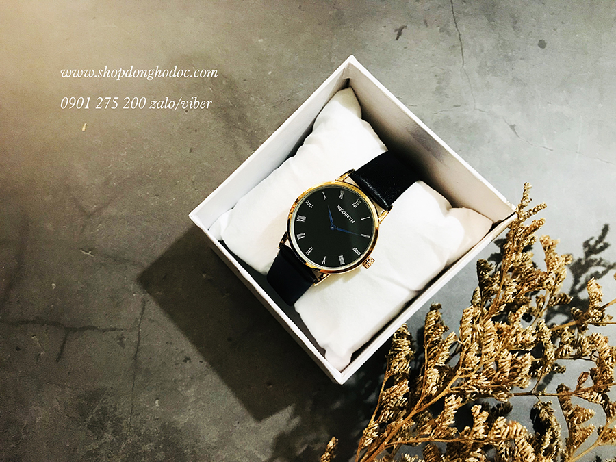 Đồng hồ nữ dây da đen mặt tròn đen cá tính Rebirth ĐHĐ21002