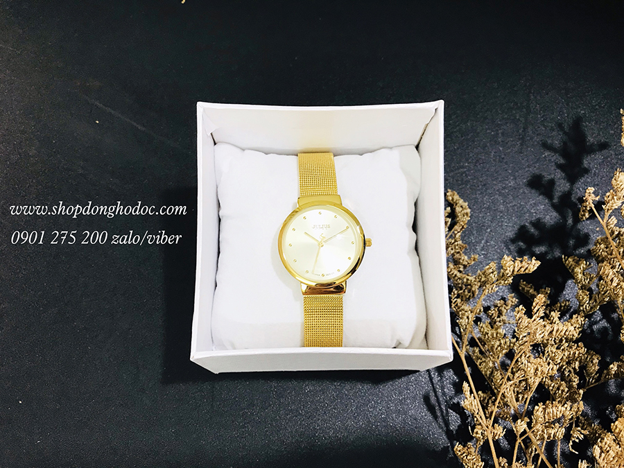 Đồng hồ nữ dây kim loại lưới mặt tròn vàng sang chảnh Julius 426 ĐHĐ23903