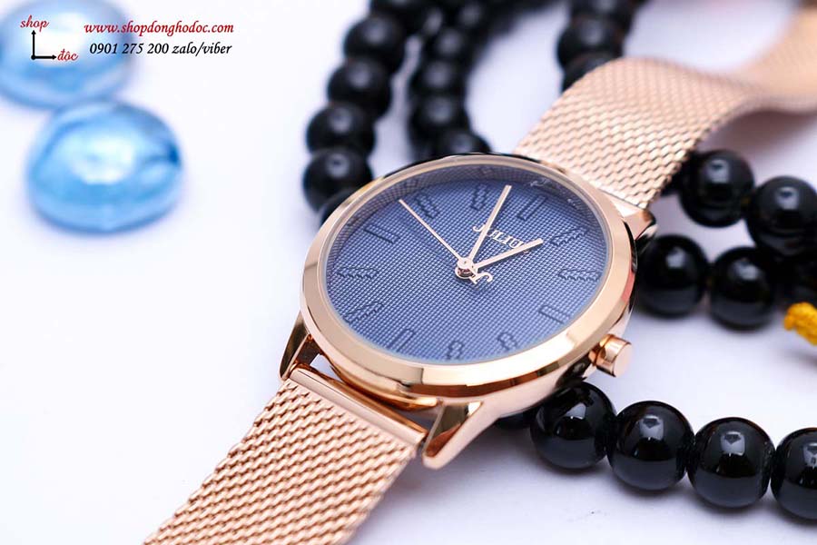 Đồng hồ nữ dây kim loại lưới mặt tròn vàng hồng thời trang Julius 982 ĐHĐ24301