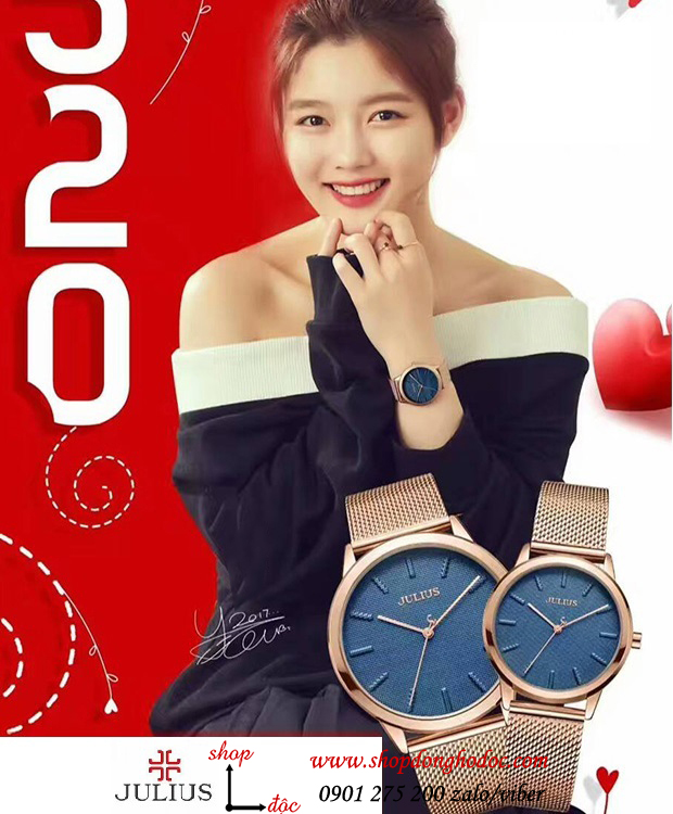 Đồng hồ nữ dây kim loại lưới mặt tròn vàng hồng thời trang Julius 982 ĐHĐ24301