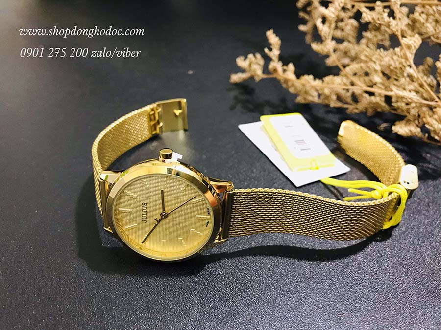 Đồng hồ nữ dây kim loại lưới mặt tròn vàng kim sang chảnh Julius 982 ĐHĐ24302