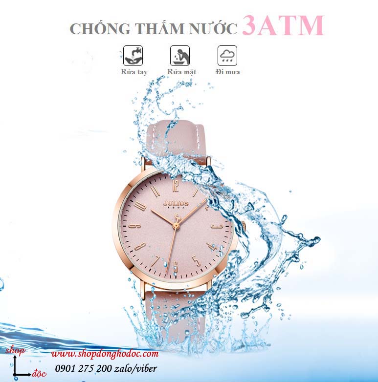 Đồng hồ nữ dây da mặt tròn hồng pastel nhẹ nhàng Julius 1017 ĐHĐ24601