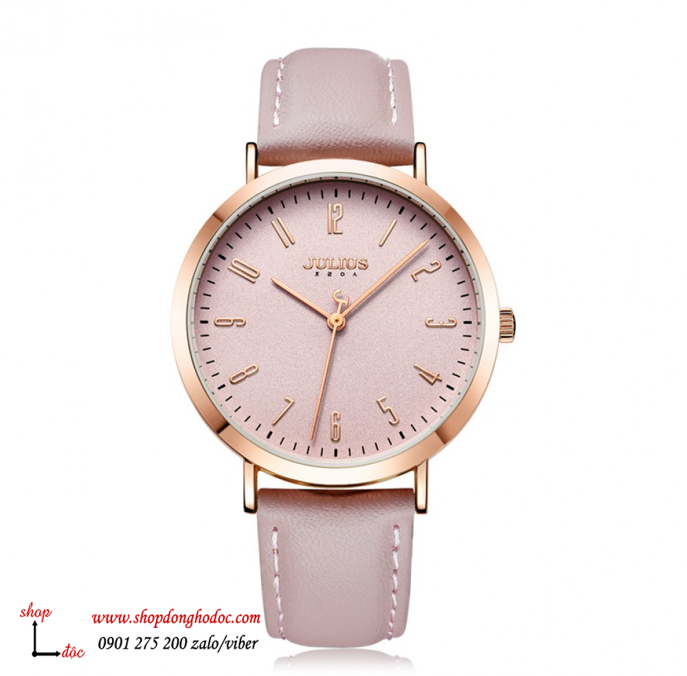Đồng hồ nữ dây da mặt tròn hồng pastel nhẹ nhàng Julius 1017 ĐHĐ24601