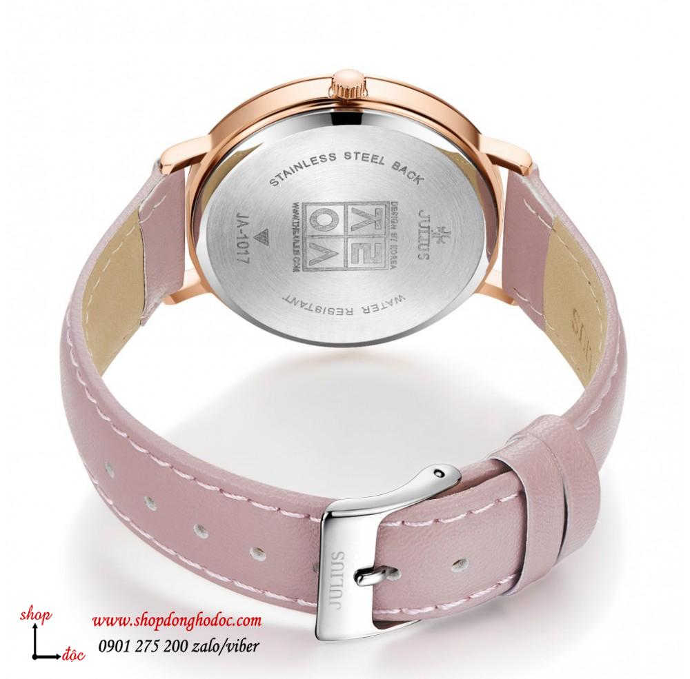 Đồng hồ nữ dây da mặt tròn hồng pastel nhẹ nhàng Julius 1017 ĐHĐ24601