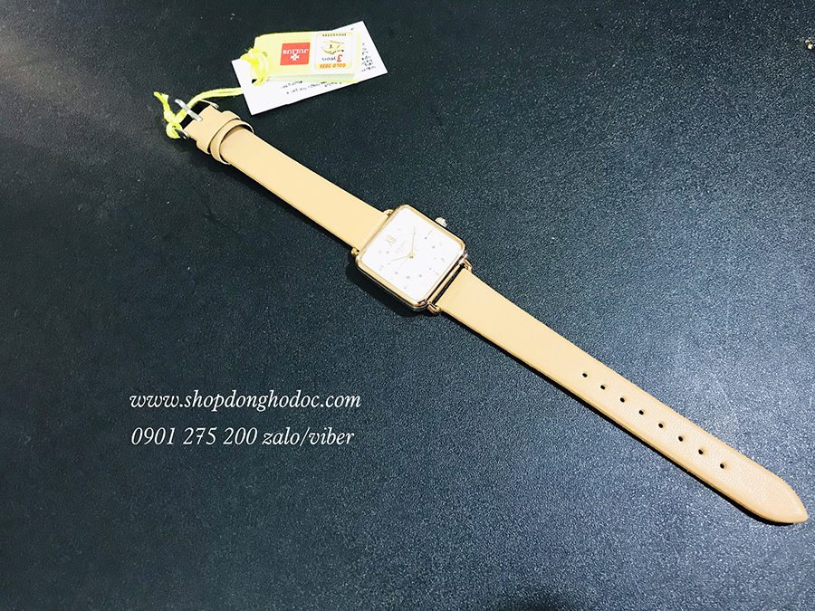 Đồng hồ nữ dây da mặt vuông vàng kem thời trang Julius 1123 ĐHĐ24704
