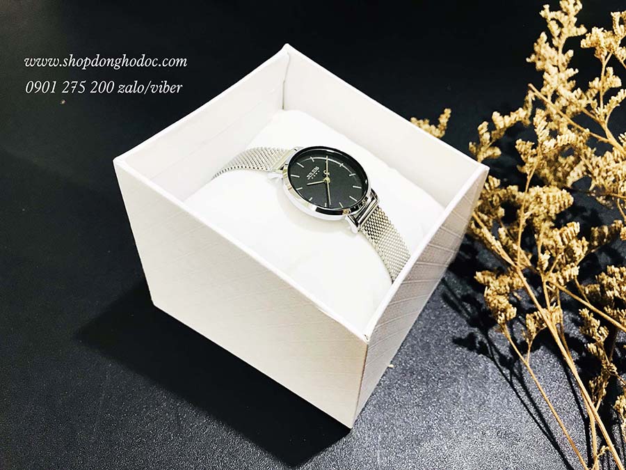 Đồng hồ nữ dây kim loại lưới bạc mặt tròn đen cá tính Julius 1164 ĐHĐ24903