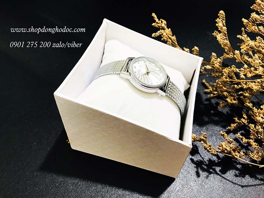 Đồng hồ nữ dây kim loại lưới bạc mặt tròn trắng hiện đại Julius 1219 ĐHĐ25101