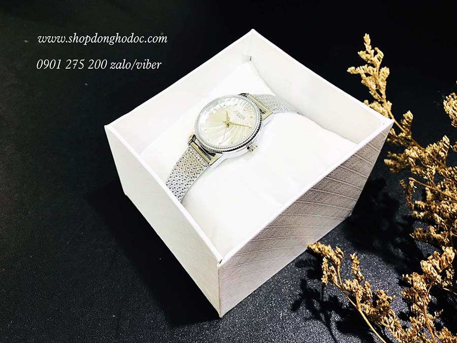 Đồng hồ nữ dây kim loại lưới bạc mặt tròn trắng hiện đại Julius 1219 ĐHĐ25101