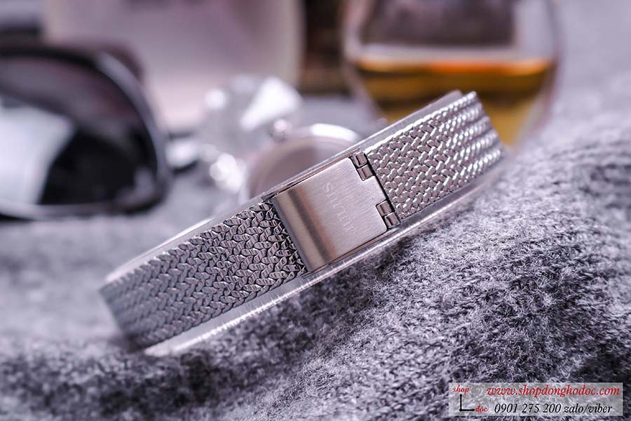 Đồng hồ nữ dây kim loại lưới bạc mặt tròn trắng hiện đại Julius 1219 ĐHĐ25101