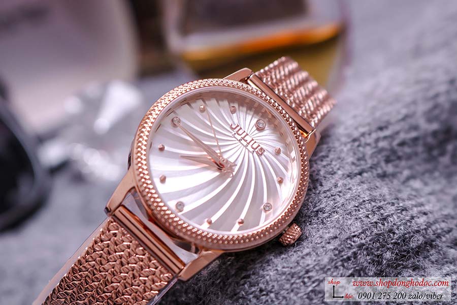 Đồng hồ nữ dây kim loại lưới vàng mặt tròn trắng thanh lịch Julius 1219 ĐHĐ25103
