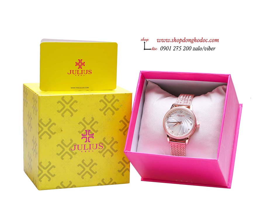 Đồng hồ nữ dây kim loại lưới vàng mặt tròn trắng thanh lịch Julius 1219 ĐHĐ25103