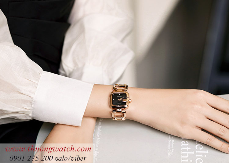 Đồng hồ nữ Guou 8190 dây kim loại mặt vuông size nhỏ đen cá tính ĐHĐ39701