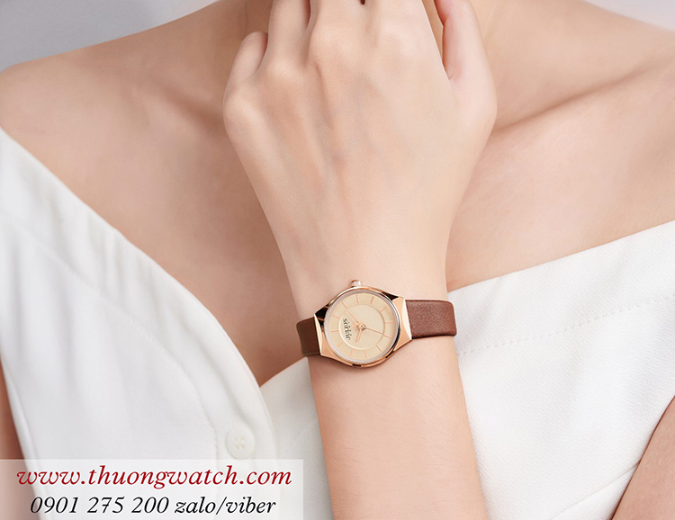 Đồng hồ nữ Julius JA 1343C dây da mặt tròn size nhỏ nâu ĐHĐ40301