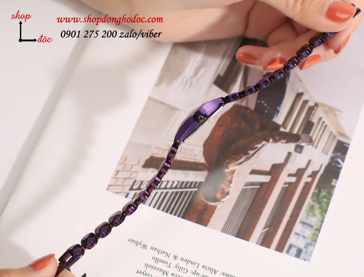 Đồng hồ nữ dây kim loại mặt tròn size nhỏ tím sành điệu ĐHĐ19803