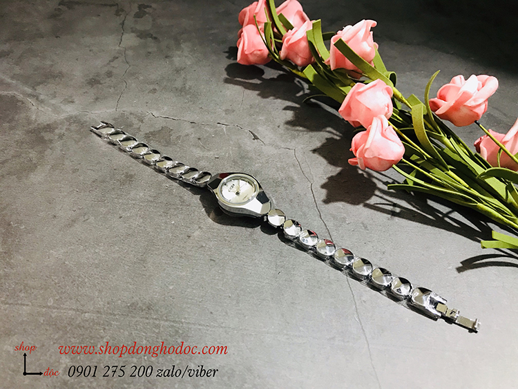 Đồng hồ nữ dây kim loại mặt tròn size nhỏ bạc sang chảnh ĐHĐ19804