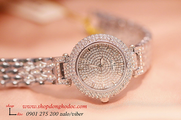 Đồng hồ nữ mâm xôi BS Bee Sister dây kim loại mặt tròn đính đá bạc ĐHĐ10801