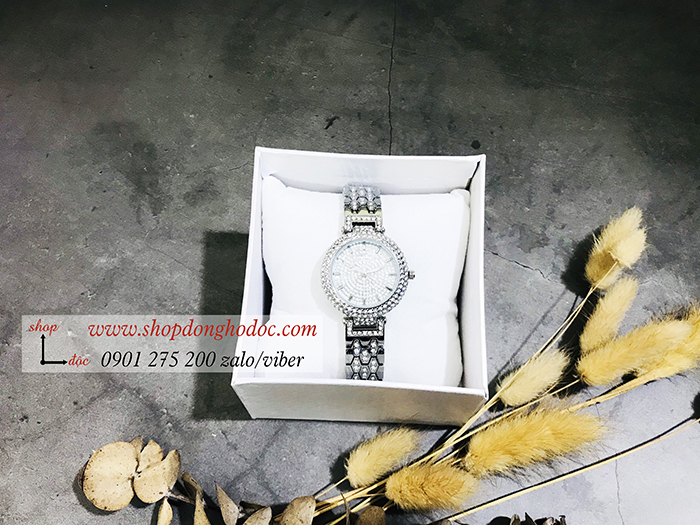 Đồng hồ nữ mâm xôi BS Bee Sister dây kim loại mặt tròn đính đá bạc ĐHĐ10801