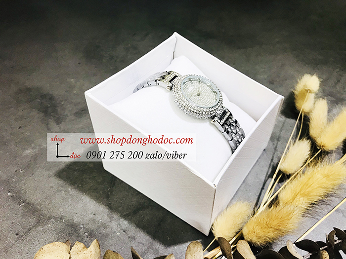 Đồng hồ nữ mâm xôi BS Bee Sister dây kim loại mặt tròn đính đá bạc ĐHĐ10801