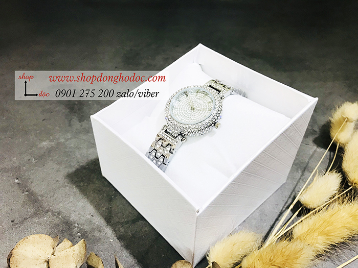 Đồng hồ nữ mâm xôi BS Bee Sister dây kim loại mặt tròn đính đá bạc ĐHĐ10801