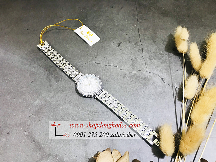 Đồng hồ nữ mâm xôi BS Bee Sister dây kim loại mặt tròn đính đá bạc ĐHĐ10801