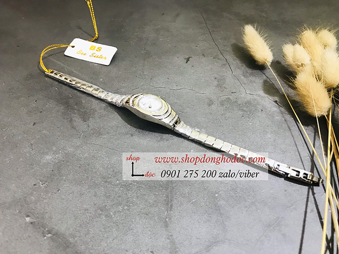 Đồng hồ nữ BS Bee Sister dây kim loại mặt tròn nhỏ đính đá màu bạc ĐHĐ17802
