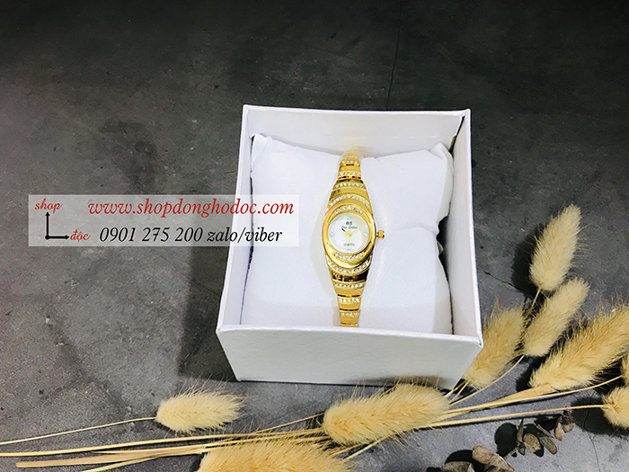 Đồng hồ nữ BS Bee Sister dây kim loại mặt tròn nhỏ đính đá màu vàng ĐHĐ17803