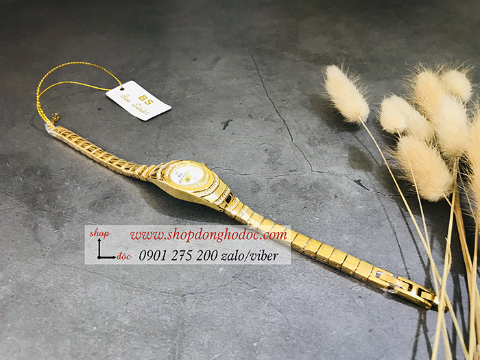 Đồng hồ nữ BS Bee Sister dây kim loại mặt tròn nhỏ đính đá màu vàng ĐHĐ17803