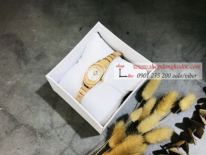 Đồng hồ nữ BS Bee Sister dây kim loại mặt tròn nhỏ đính đá màu vàng hồng ĐHĐ17801
