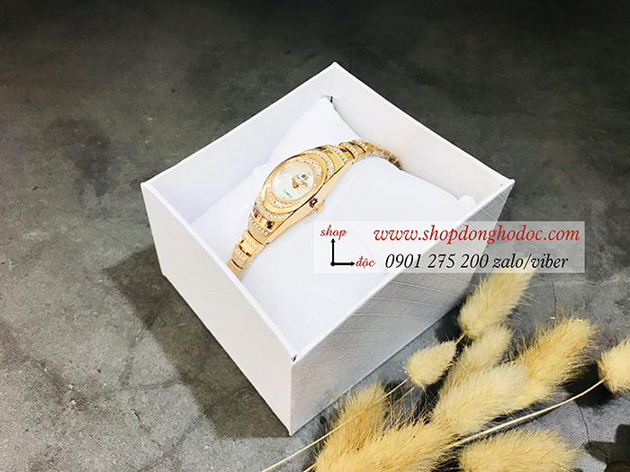 Đồng hồ nữ BS Bee Sister dây kim loại mặt tròn nhỏ đính đá màu vàng hồng ĐHĐ17801