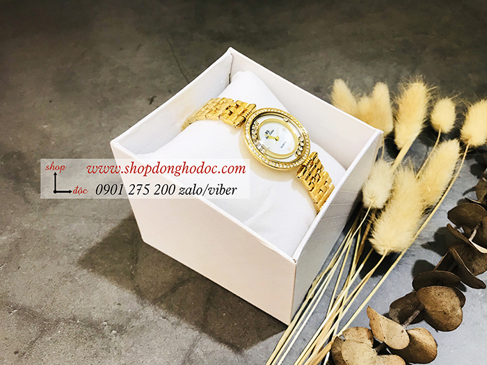 Đồng hồ nữ BS Bee Sister dây kim loại mặt tròn đính đá vàng sang chảnh ĐHĐ17902
