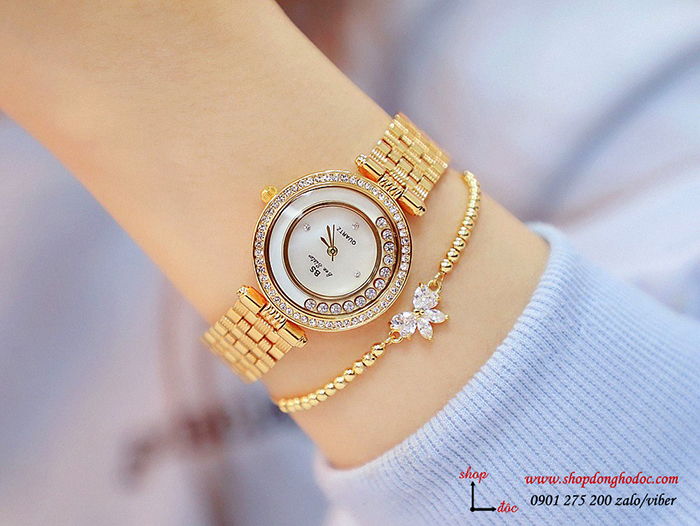 Đồng hồ nữ BS Bee Sister dây kim loại mặt tròn đính đá vàng sang chảnh ĐHĐ17902