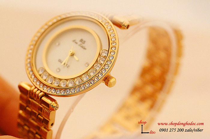 Đồng hồ nữ BS Bee Sister dây kim loại mặt tròn đính đá vàng sang chảnh ĐHĐ17902