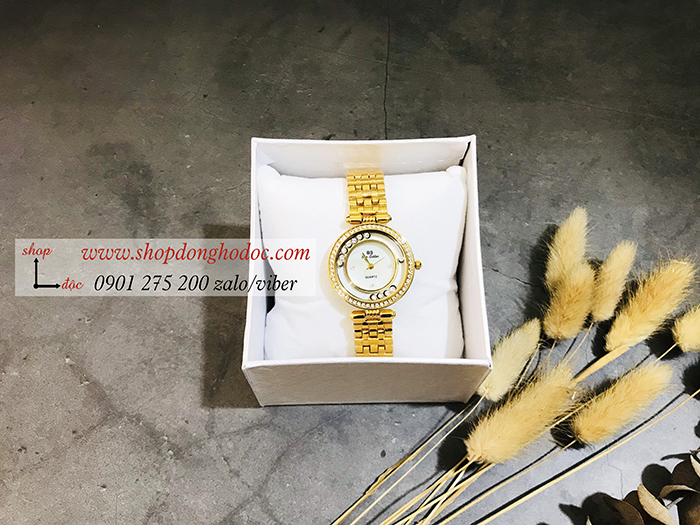 Đồng hồ nữ BS Bee Sister dây kim loại mặt tròn đính đá vàng sang chảnh ĐHĐ17902