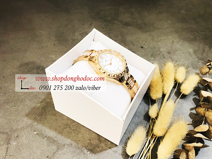 Đồng hồ nữ BS Bee Sister dây kim loại mặt tròn đính đá vàng hồng sang chảnh ĐHĐ18102
