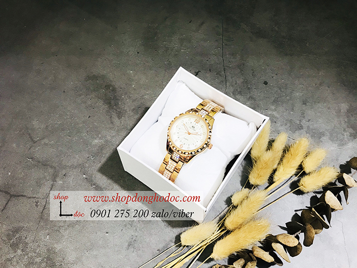 Đồng hồ nữ BS Bee Sister dây kim loại mặt tròn đính đá vàng hồng sang chảnh ĐHĐ18102
