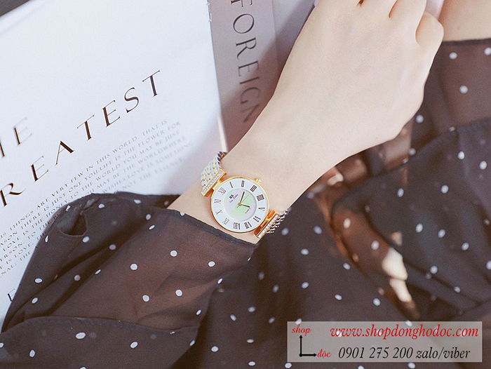 Đồng hồ nữ Bee Sisiter dây kim loại demi vàng bạc mặt tròn trắng sang chảnh ĐHĐ29101