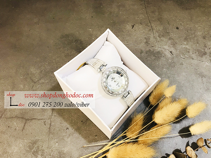 Đồng hồ nữ BS Bee Sister dây kim loại mặt tròn đính đá bạc ĐHĐ10602