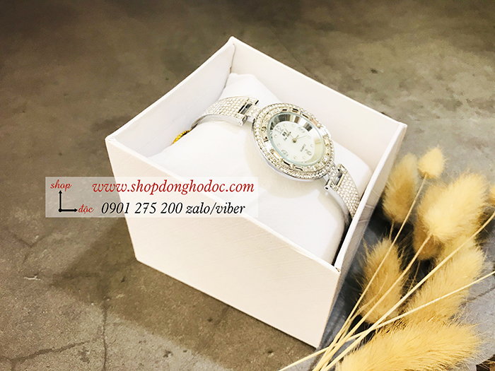 Đồng hồ nữ BS Bee Sister dây kim loại mặt tròn đính đá bạc ĐHĐ10602