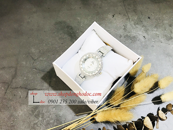 Đồng hồ nữ BS Bee Sister dây kim loại mặt tròn đính đá bạc ĐHĐ10602