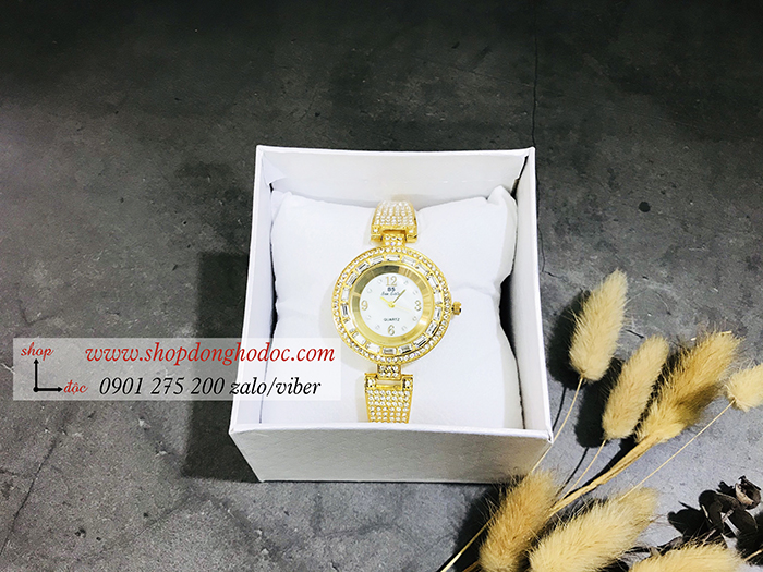 Đồng hồ nữ BS Bee Sister dây kim loại mặt tròn đính đá vàng ĐHĐ10601