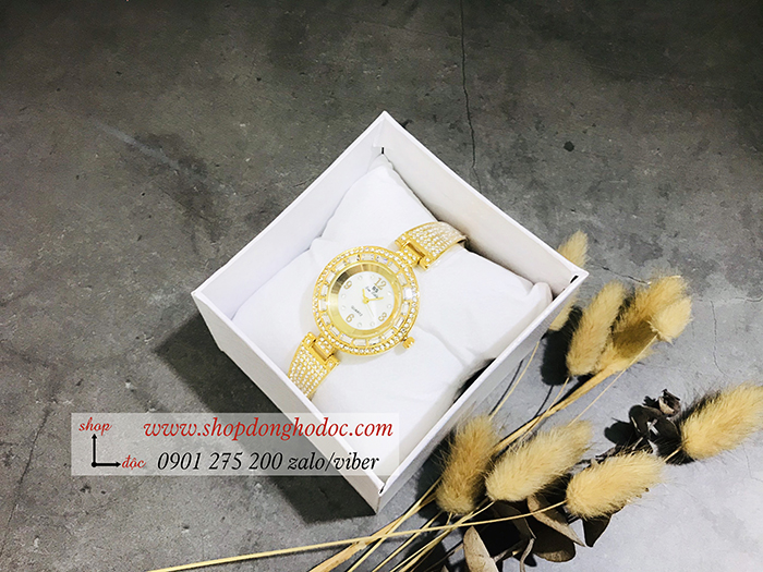 Đồng hồ nữ BS Bee Sister dây kim loại mặt tròn đính đá vàng ĐHĐ10601