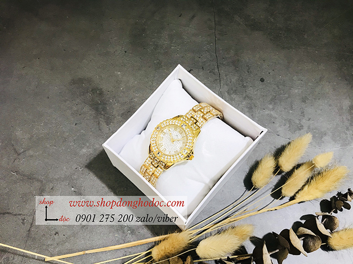 Đồng hồ nữ BS Bee Sister dây kim loại vàng mặt tròn đính đá sang chảnh ĐHĐ10703