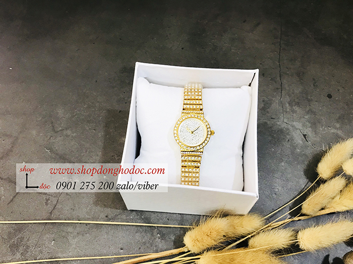 Đồng hồ nữ BS Bee Sister dây kim loại mặt tròn nhỏ đính đá vàng ĐHĐ10903