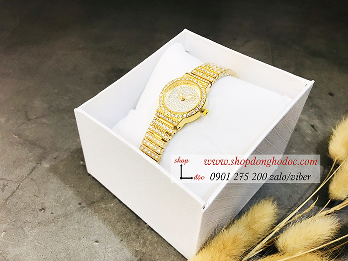 Đồng hồ nữ BS Bee Sister dây kim loại mặt tròn nhỏ đính đá vàng ĐHĐ10903