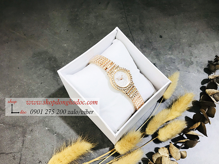 Đồng hồ nữ BS Bee Sister dây kim loại mặt tròn nhỏ đính đá vàng hồng ĐHĐ10901