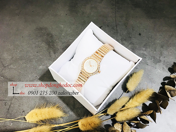 Đồng hồ nữ BS Bee Sister dây kim loại mặt tròn nhỏ đính đá vàng hồng ĐHĐ10901